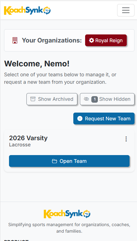 Coach dashboard on mobile